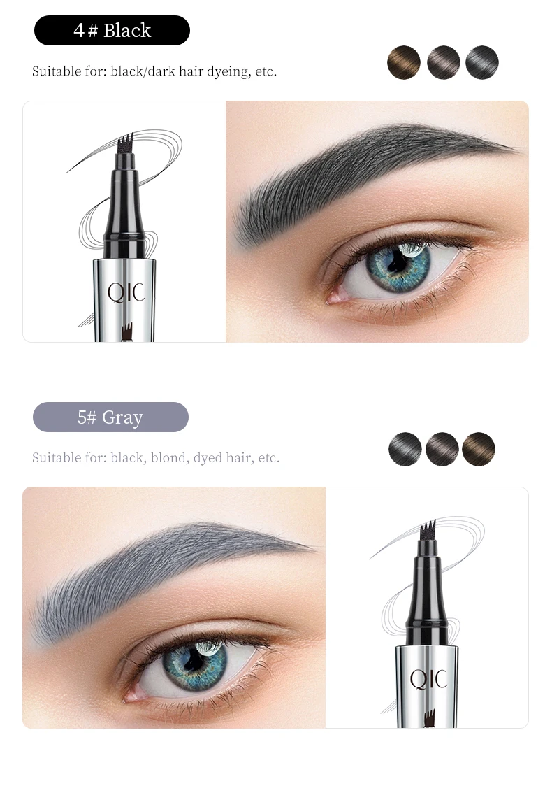 4 Punkte Augenbrauen stift 5 Farben flüssiger Brauens tift dunkelbraun Microb lading Augenbrauen stift wasserdichte Augenbrauen Tattoo Stift Kosmetik – Detail 11