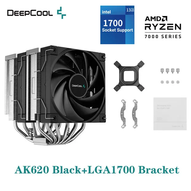  AK620 CPU Cooler, Equipped with 6 Copper Heat-Pipes Dual Tower  CPU air Cooler with 120mm PWM 1850RPM 68.99CFM Each for Intel LGA  1700/1200/1151/1150/1155 AMD AM5/AM4 : Electronics