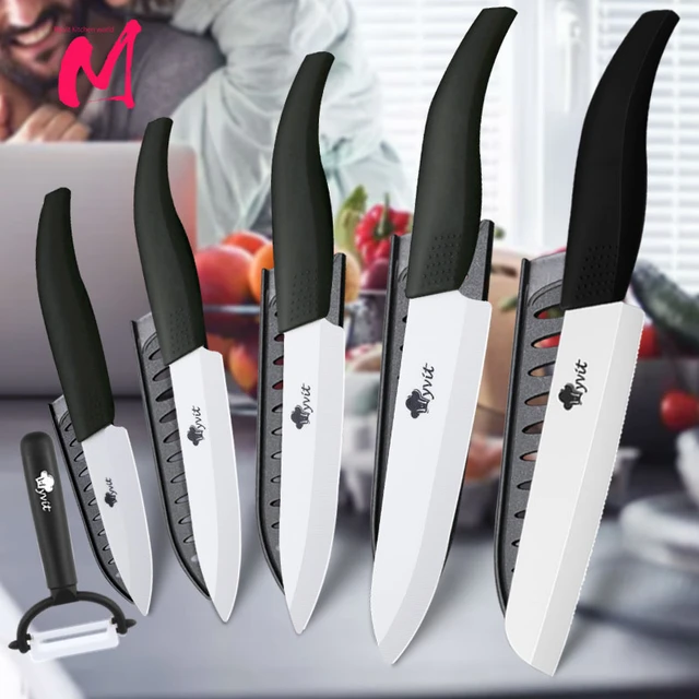 Ceramic Knives Kitchen knives 3 4 5 6 inch Chef knife Cook Set+peeler white  zirconia blade Multi-color Handle High Quality