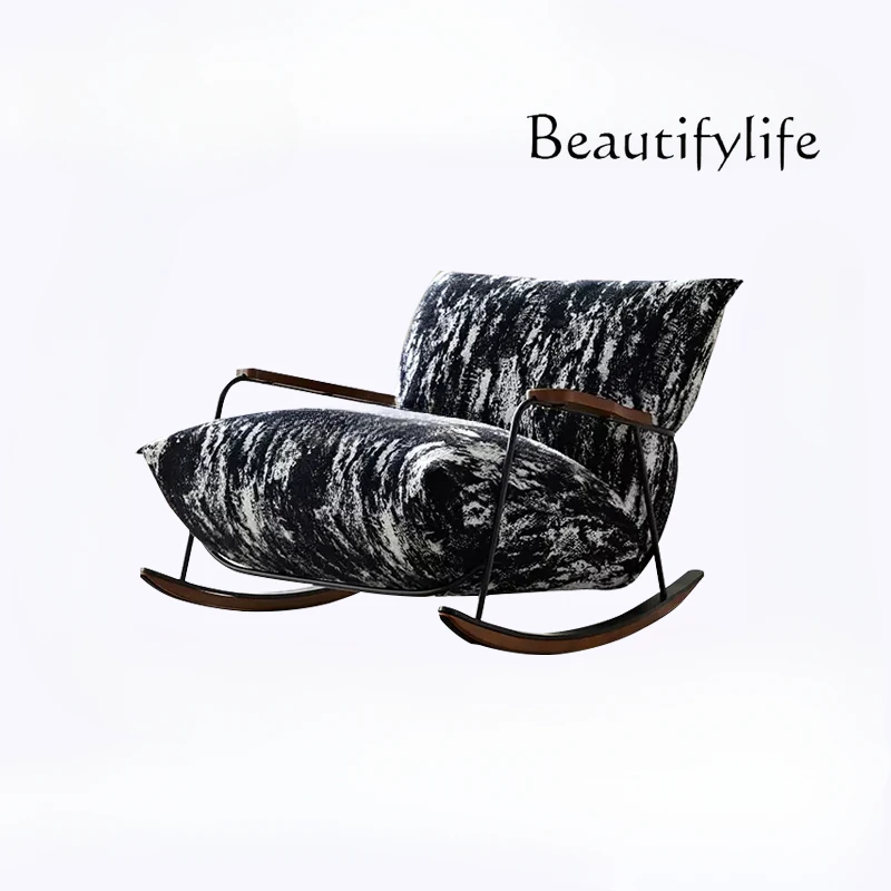 

French Retro Rocking Chair Ink Single Leisure Recliner Living Room Villa Fabric Lazy Rocking Chair