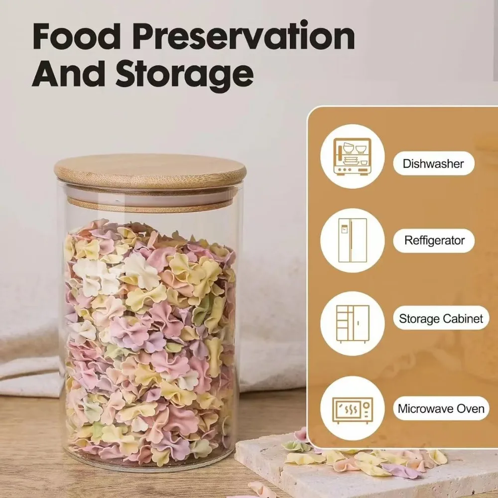 Glass Food Storage Tank with Made of bamboo Lid Kitchen Coffee Beans Candy Tea Grains Canister Home Snacks Storage 4