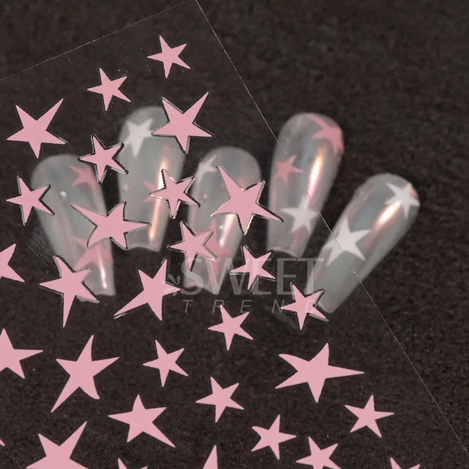 1pcs Magical Pink White Star Nail Stickers 3D Metal y2k Nails Metal Silver Gold Nail Charms Sliders Manicure Accessories 5