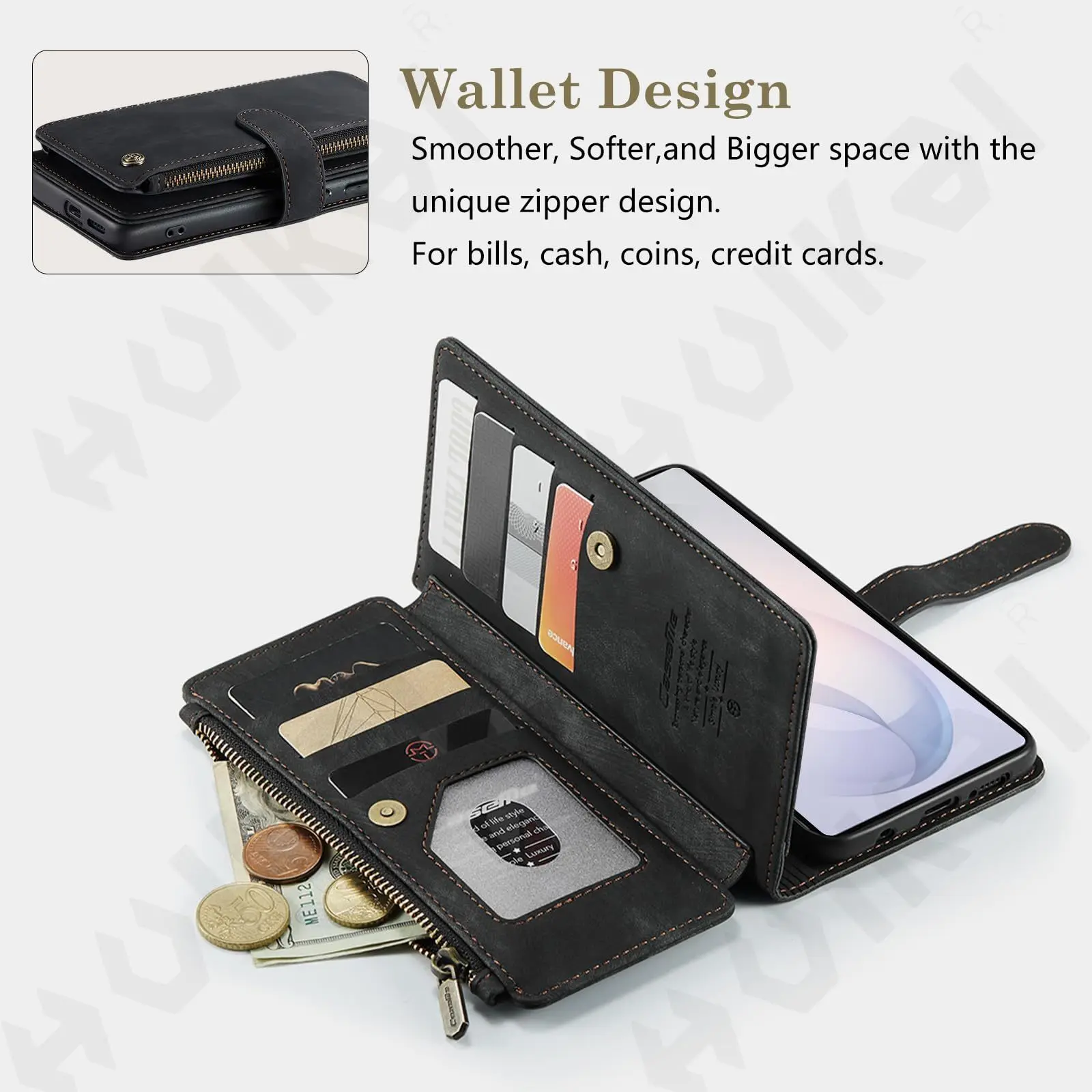 Premium Faux Leather Flip Case with RFID Protection and Magnetic Card Holder Stand