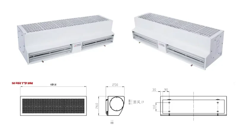 Description Picture 3 of itemAir Curtain MachineCross Flow Type Temperature Control 380v 900mm Series Electric Heated Air Curtain For Supermarket School Gree