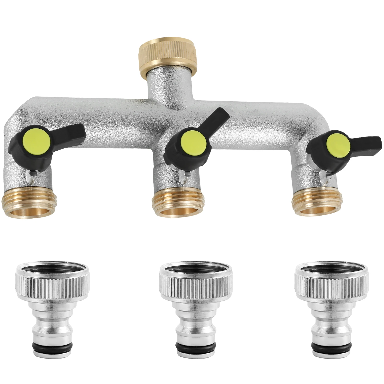 Zinc Alloy Silver 3 Way Hose Splitter Faucet For Garden Watering