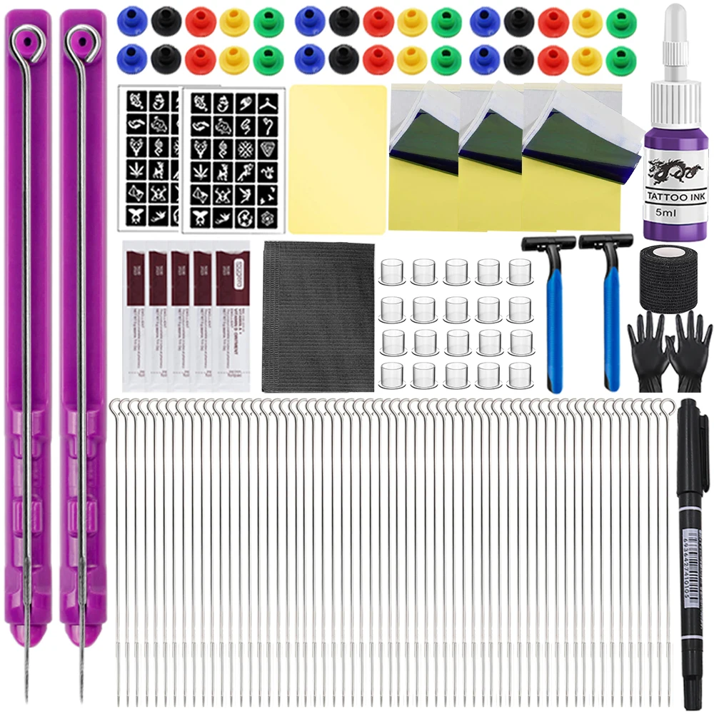 3D Hand Poke and Stick Tattoo Tool Kit DIY Tattoo Needles Ink Set for DIY Body Art Hand Poke Stick Tattoo Kit Tattoo Beginners