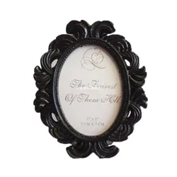Elegant Floral Baroque Elliptical Photo Frame - Small Desktop Wedding Decor Gift in 3 Colors (Black)