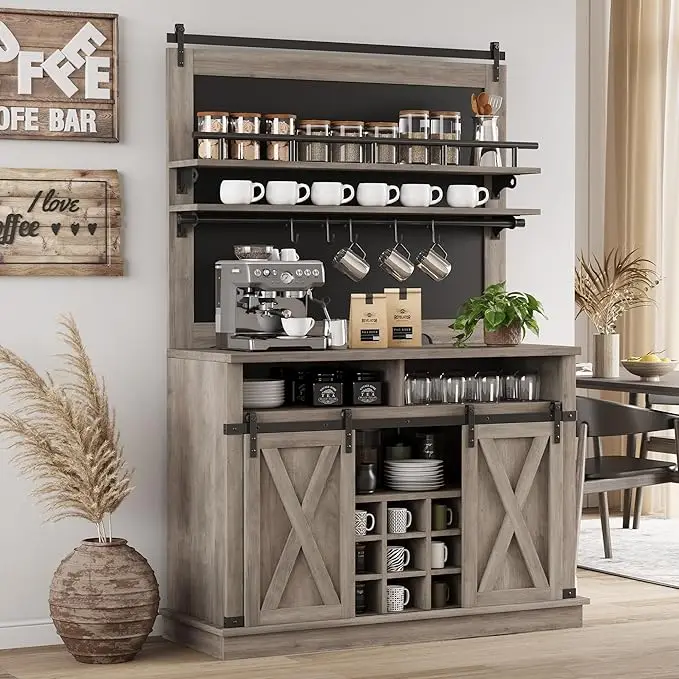 Farmhouse Tall Coffee Hutch with Sliding Barn Door – Green Kitchen Storage Cabinet 6 Farmhouse Tall Coffee Hutch with Sliding Barn Door – Green Kitchen Storage Cabinet 6