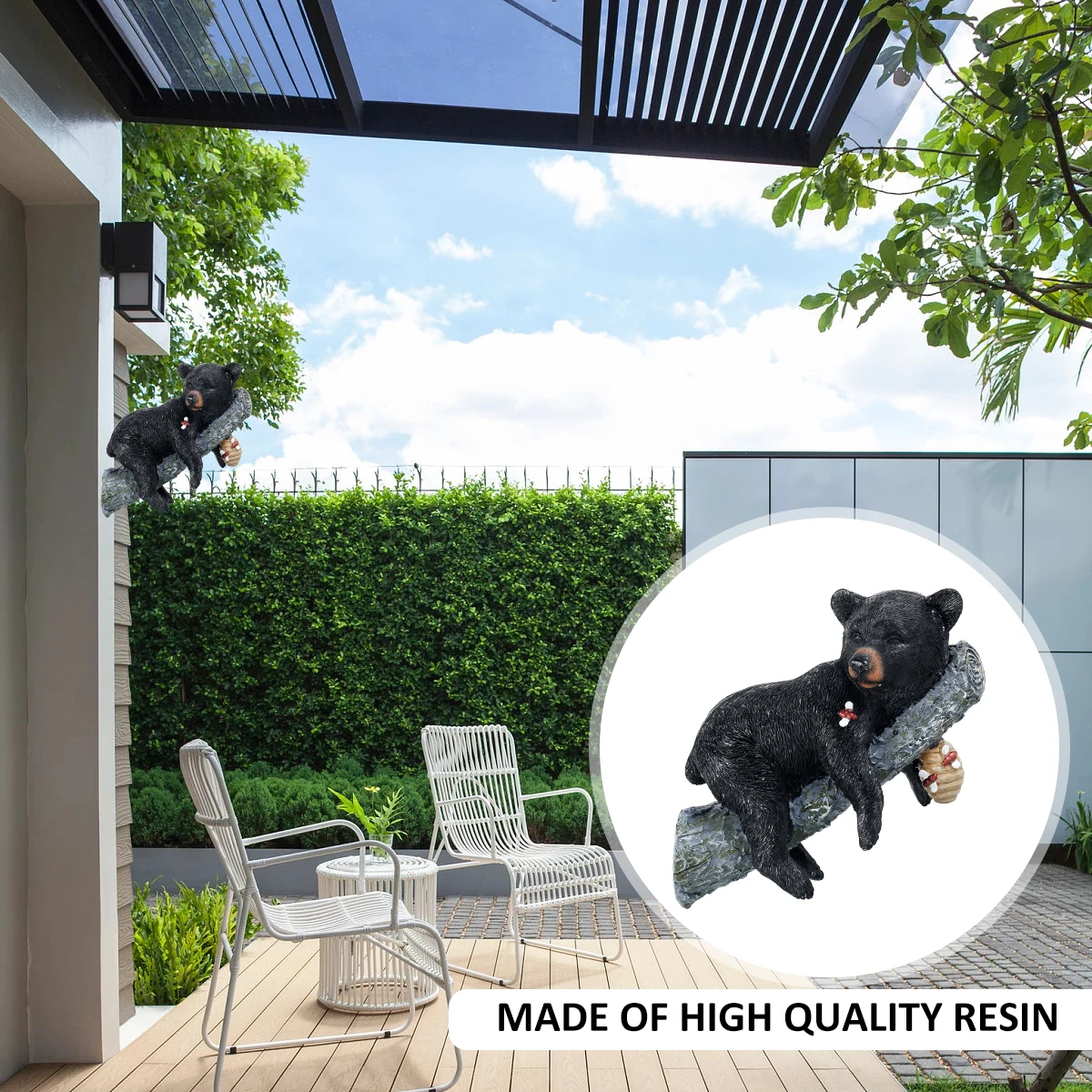 Black Bear Garden Ornament Waterproof Resin Creative Black Bear Figurine Simulation Animal Garden Decoration for Indoor Outdoor