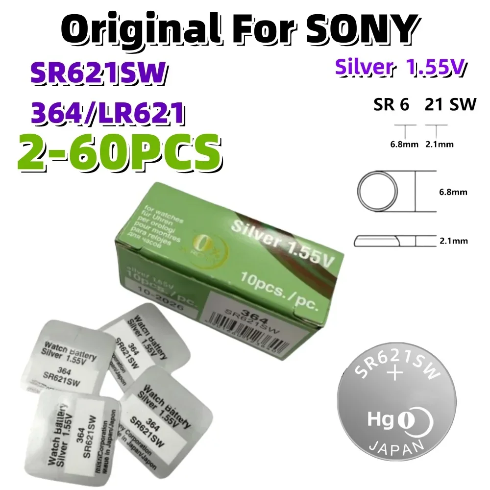 

2-50 шт. оригинальный кнопочный Аккумулятор для SONY AG1 LR621 364 164 531 SR621 SR621SW SR60 CX60