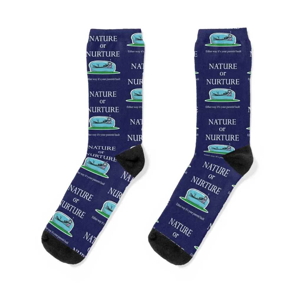 

Psychology Funny Saying Nature or Nurture Either Way It's Your Parents' Fault Socks cartoon FASHION Men's Socks Women's