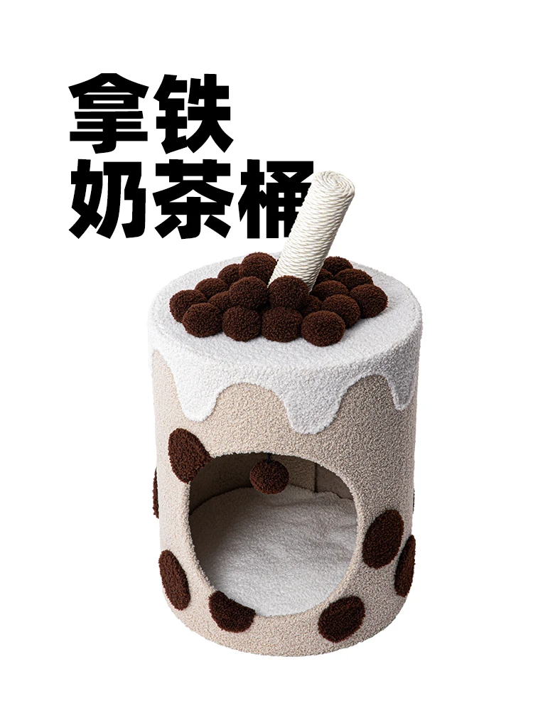 

Crawling Cat Nest Cat Tree Integrated Pearl Milk Tea Bucket Large Winter Warm Teddy Velvet Cat Bucket