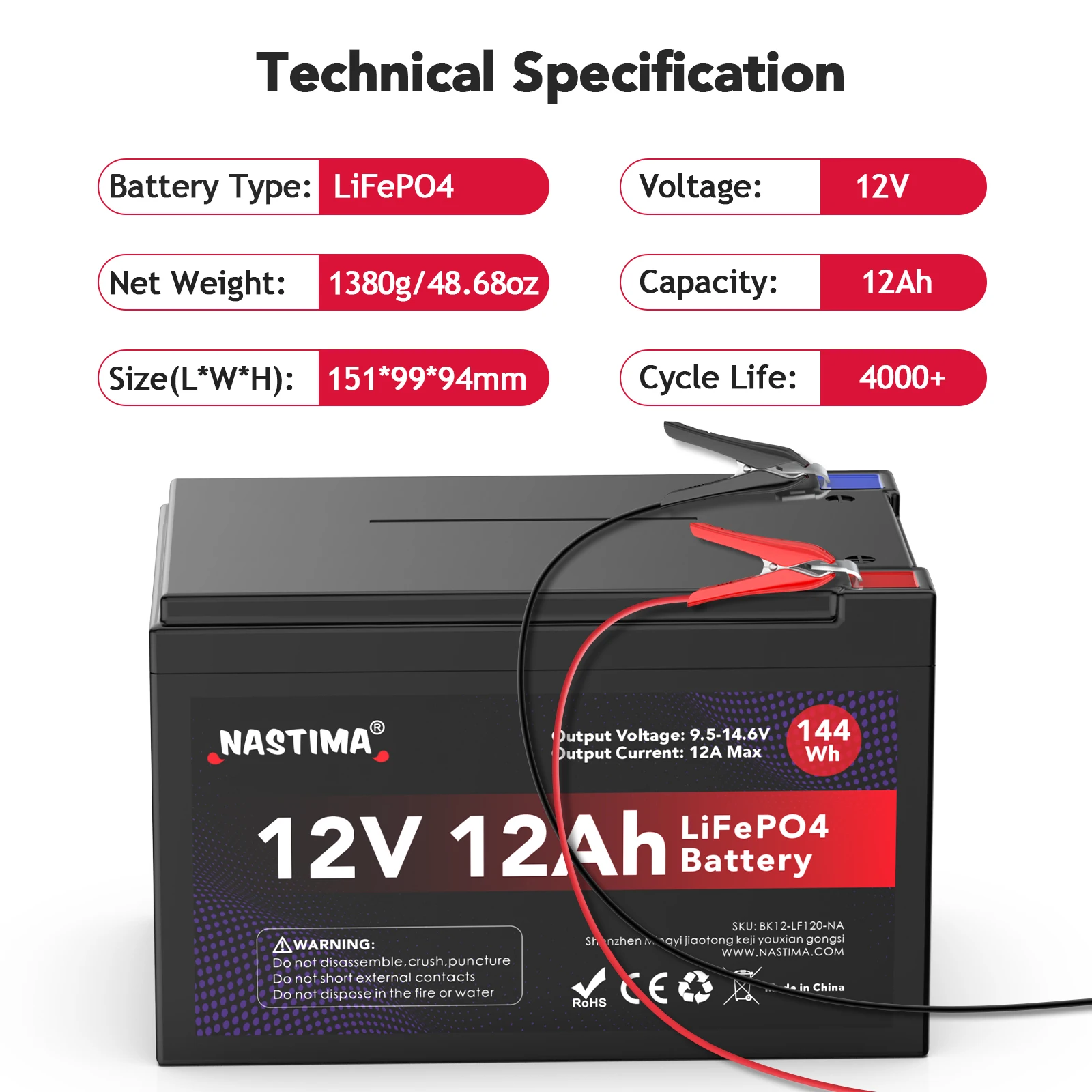 Bateria do Fosfato do Ferro do Nastima-lítio Bateria Lifepo4 Bms Incorporado 12v 12ah para o Barco Solar rv Fuzileiro Naval Armazenamento de Energia Home - Image 3
