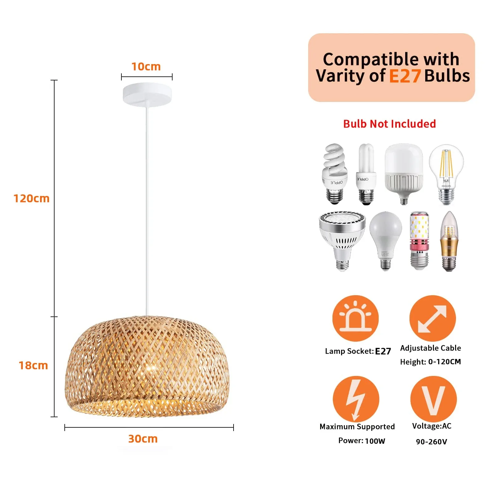Bamboo Lantern Pendant Lamp Natural Rattan Wicker E27 Chandeliers Hand-Woven Bamboo Lampshades Lighting Fixtures Hanging Light 6
