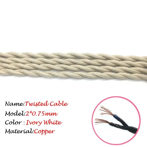 Vintage Twisted Fabric Electrical Wire - Copper Core, Woven Textile Pendant Lamp Cord