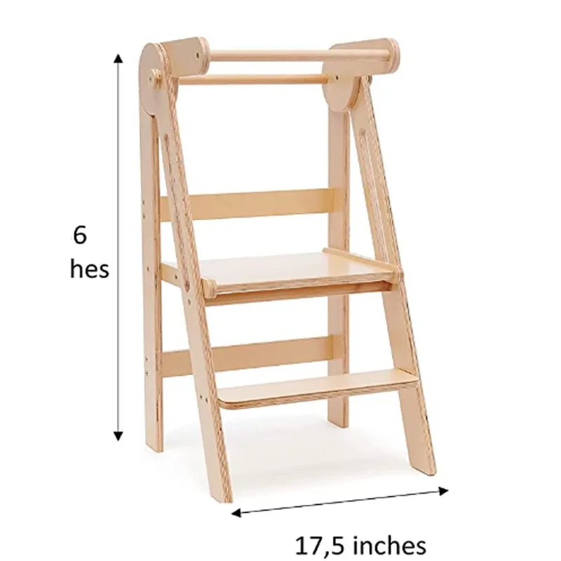 Folding Baby Footstool Hand Washing Table with Handrail Non-slip Solid Wood Tower Children Washstand Footstool Kids Chair