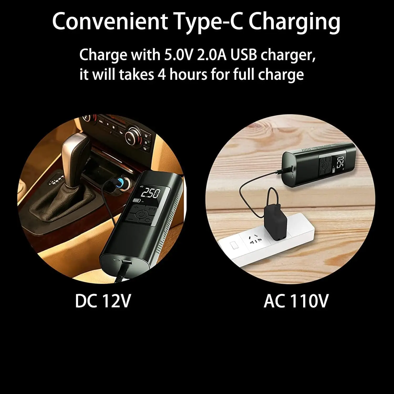 휴대용 타이어 팽창기, 무선 6000mAh 배낭 디지털 공기 펌프, 2 차 타이어/시간, 140PSI DC 12V