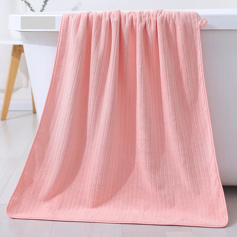 Coral velvet striped bath towel, pineapple grid quick drying towel, bath towel, small vertical strip, thickened water_voghion.com