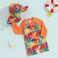 Maillot de bain à manches longues pour bébé garçon, avec bonnet de bain, imprimé tortue/dinosaure 5