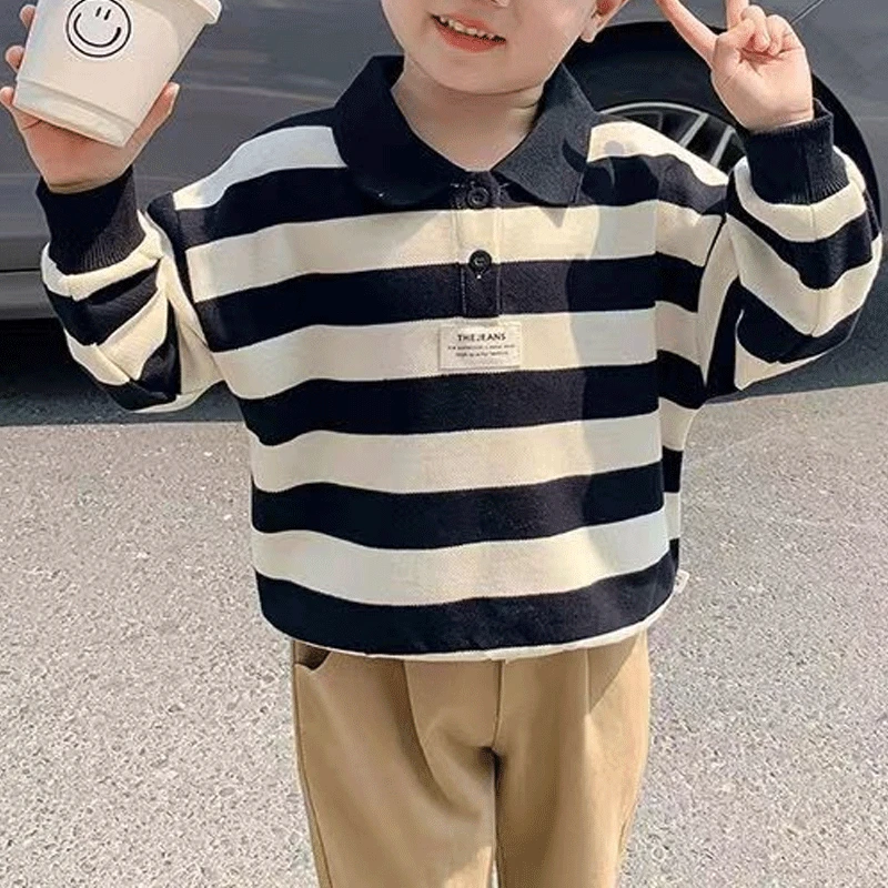 Boys Clothing Spring Fashion Casual Kids Long Sleeve Lapel Striped Printed Loose Korean Version All-match Sweatshirts,kids hoodie sweatshirts