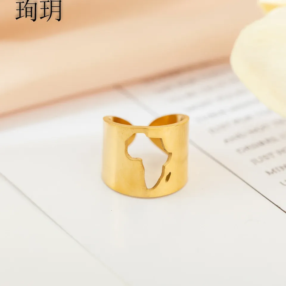 HOUWU Hollowed-Out Map Of Africa Ring Men's And Women's Crafts Fashion Jewelry No Fading No Stains