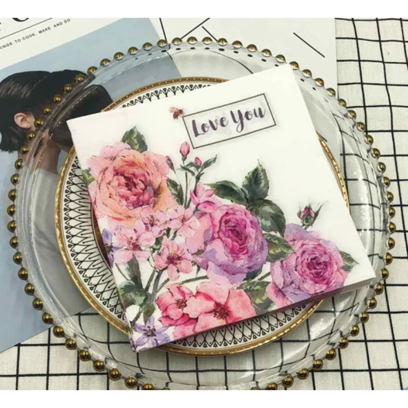 Colourful Napkins Printed Square Paper Napkins Restaurant Floral Facial Tissue Hotel Wedding Table Setting Pure Wood Pulp Paper