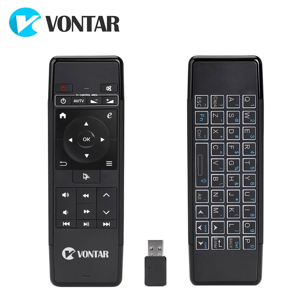 Vontar-teclado sem Fio e Controle Remoto Mouse de ar de 24 Ghz Eixos Aprendizado por Infravermelho Retroiluminado Recarregável Android tv Box pc