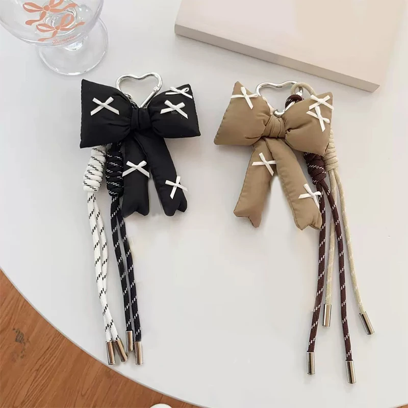 Cute Fabric Cotton Filled Bow Pendant Ribbon Sweet Design Bag Pendant Keychain Phone Decoration Charm Hanging Pendant