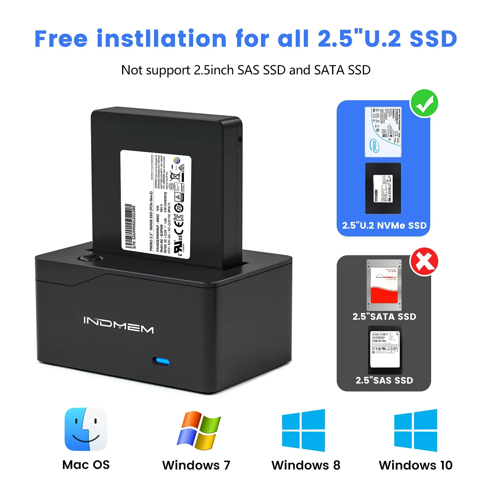 Indmem 2.5 Polegadas U.2 Pcie Ssd para Tipo-c Adaptador Leitor 10gbps U.2 Gabinete Conector de Disco Rígido Externo para Windows os Linux - Imagem 3