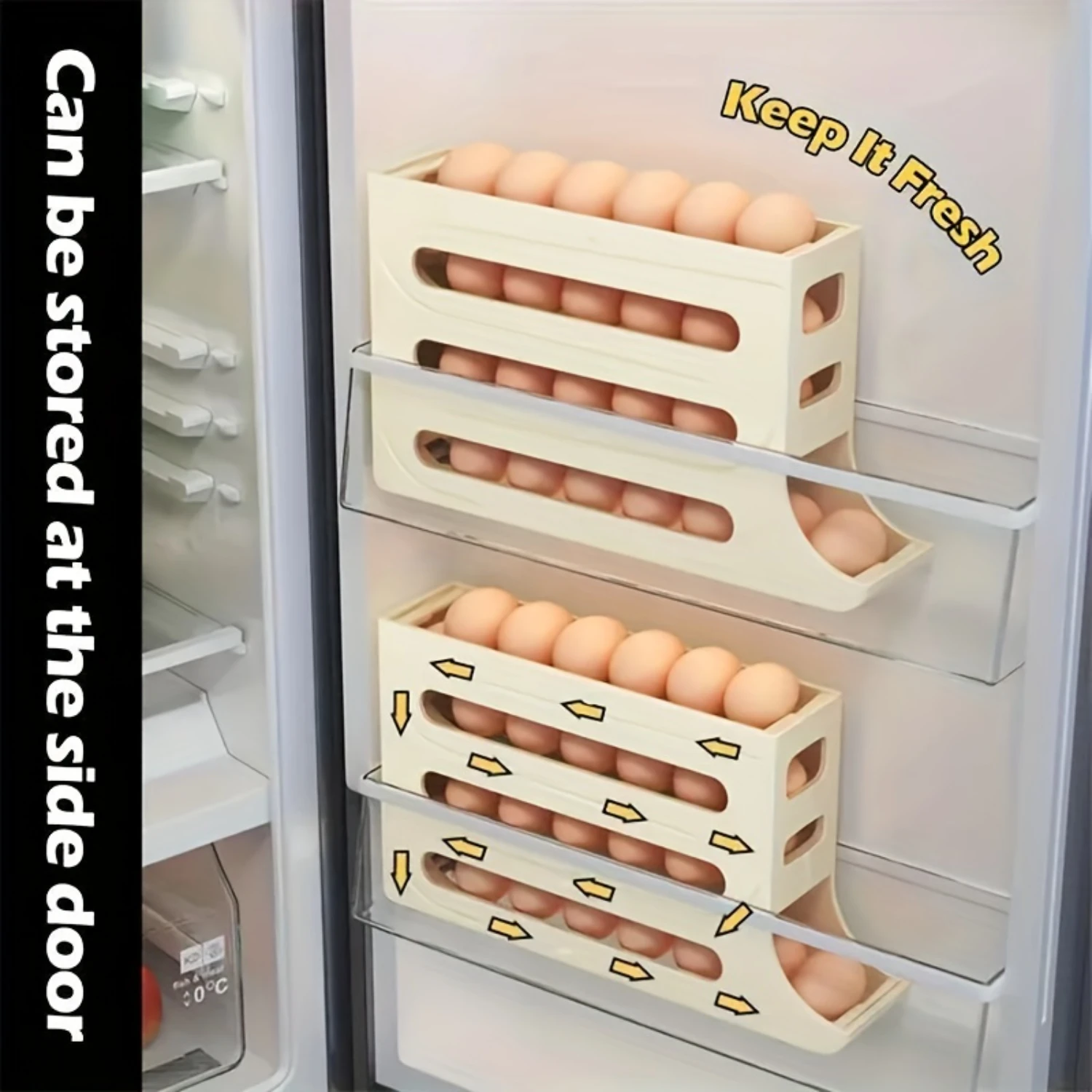 Egg box 1PC refrigerator side door egg rack four layer slide automatic egg rolling machine kitchen countertop anti drop egg rack cup holder,egg container