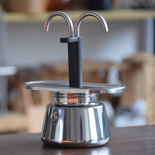 Cafetera Moka italiana de doble cabezal, herramienta de cocina de acero  inoxidable, conducto DIY, 2 tazas, 100ML - AliExpress