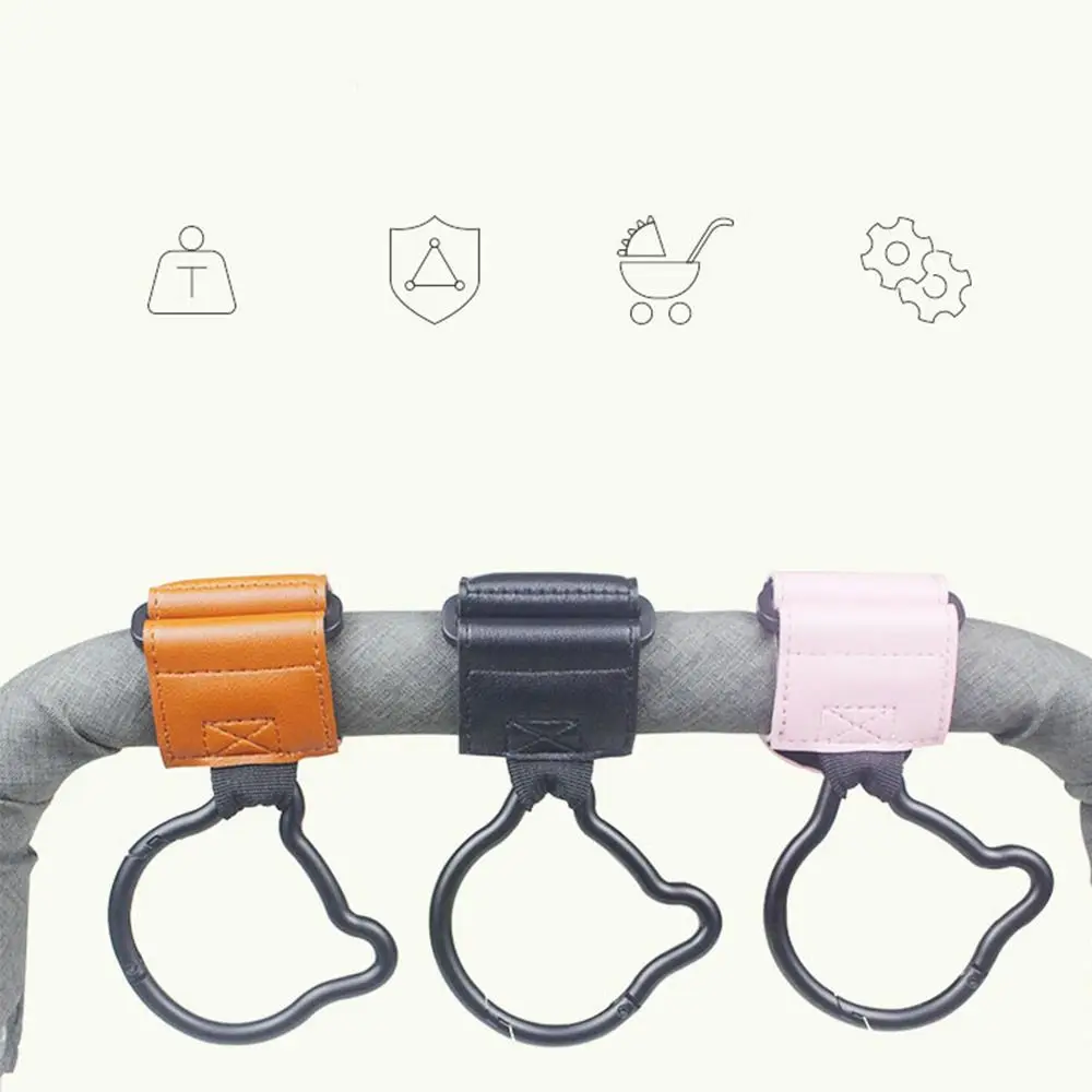 Cute Cartoon Bear Baby Stroller Hooks PU Solid Color Hanging Hook Cartoon Cart Organizer Stroller Accessories Baby