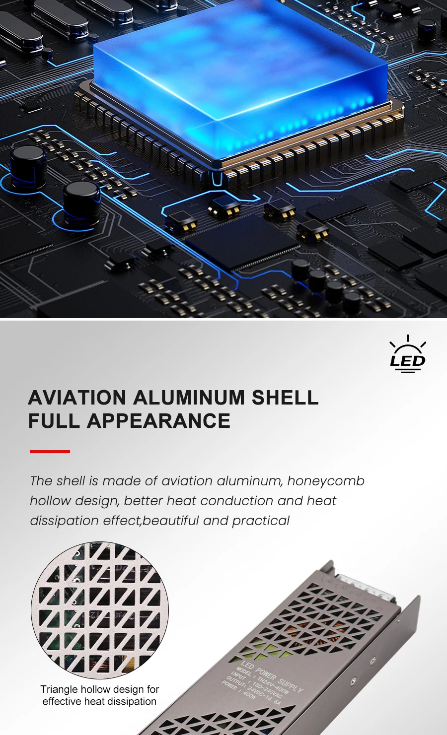 LED power supply transformer AC input and DC output connection details