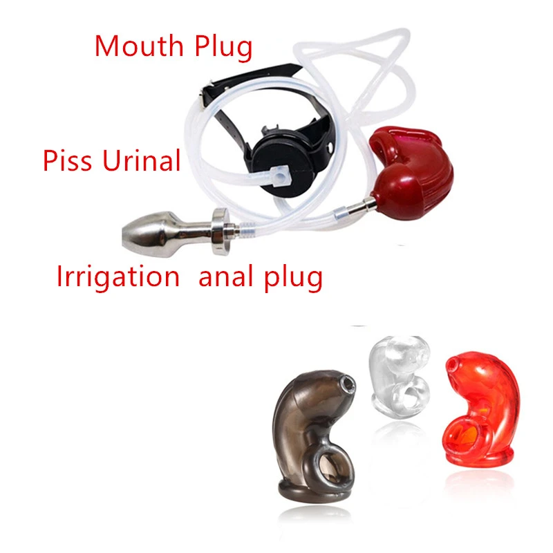 Upgrade Piss Urinal Flow in to Mouth Plug BDSM Male Chastity cage