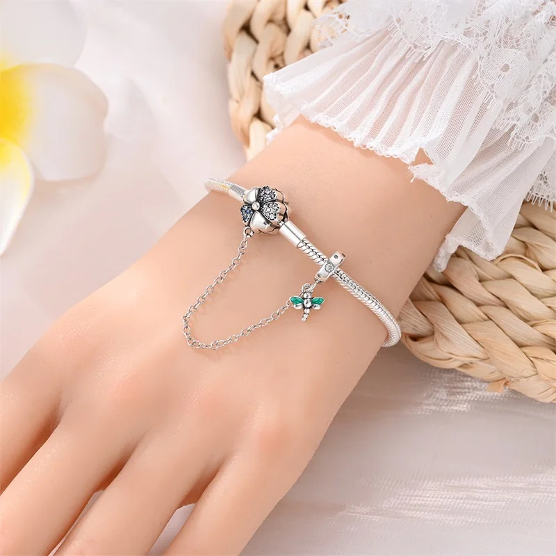 Neue Armbänder aus 925er-Sterlingsilber mit bunten Blumen, Schmetterlingen und Gänseblümchen, mit Sicherheitskette, passend für DIY-Charms, Perlen, feiner Geburtstagsschmuck – Detail 17
