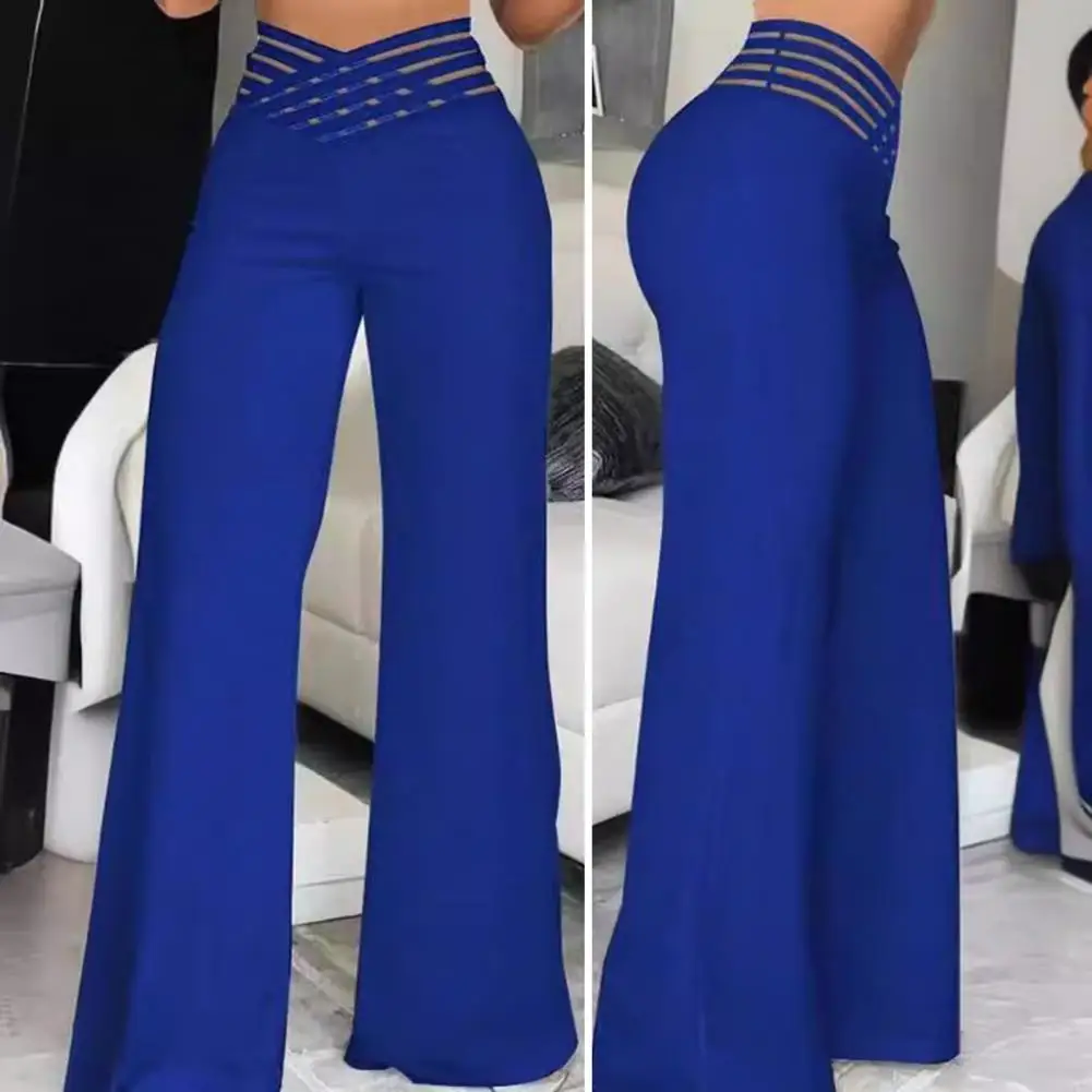 Hollow Cross Design Pants Elegant Wide Leg Trousers for Women Stylish Office Lady Pants with Hollow Cross Design High Waistband