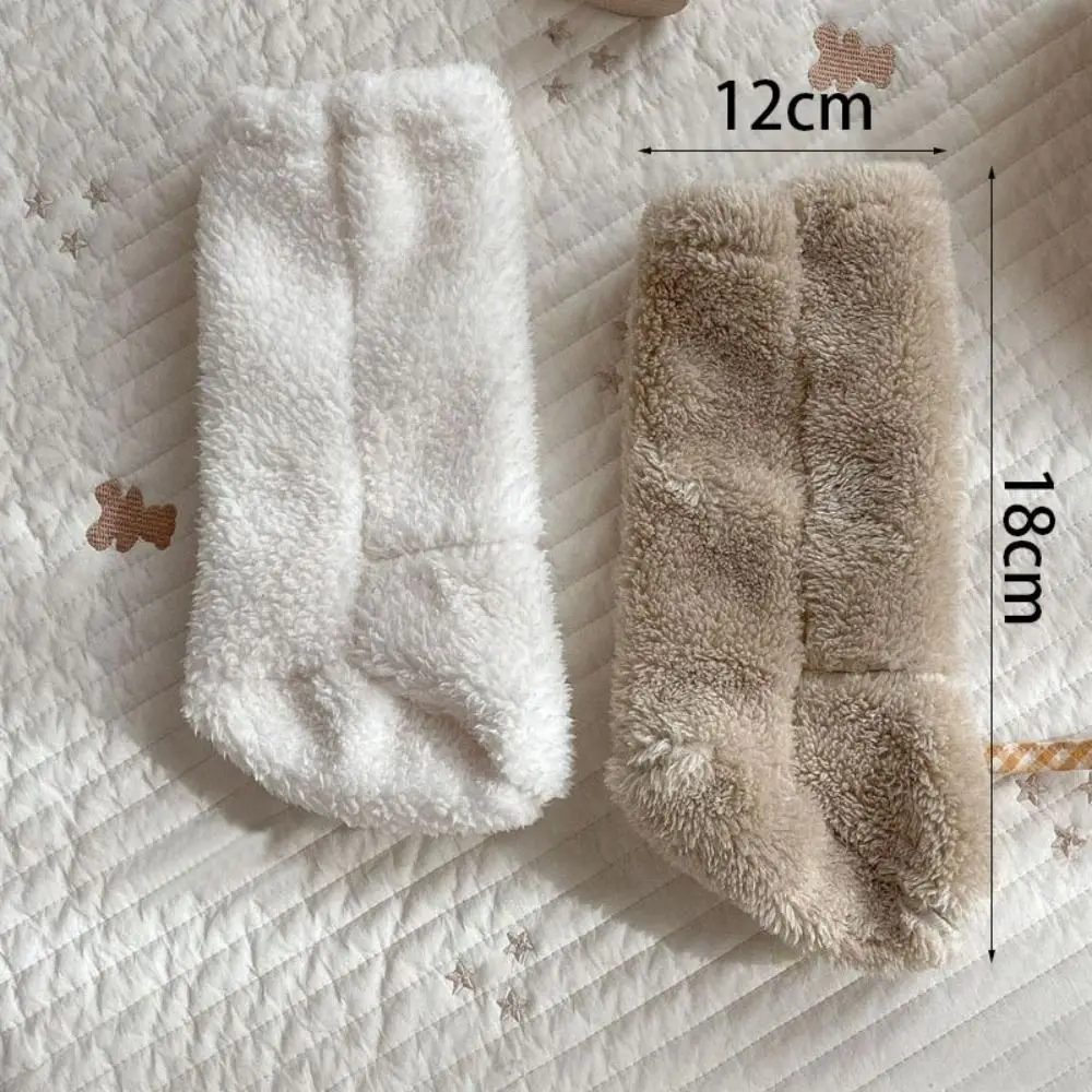 1 Pair Cute Thickened Newborn Baby Socks Solid Color Anti-slip Kids Floor Socks Warm Baby Foot Warmer Infant Winter