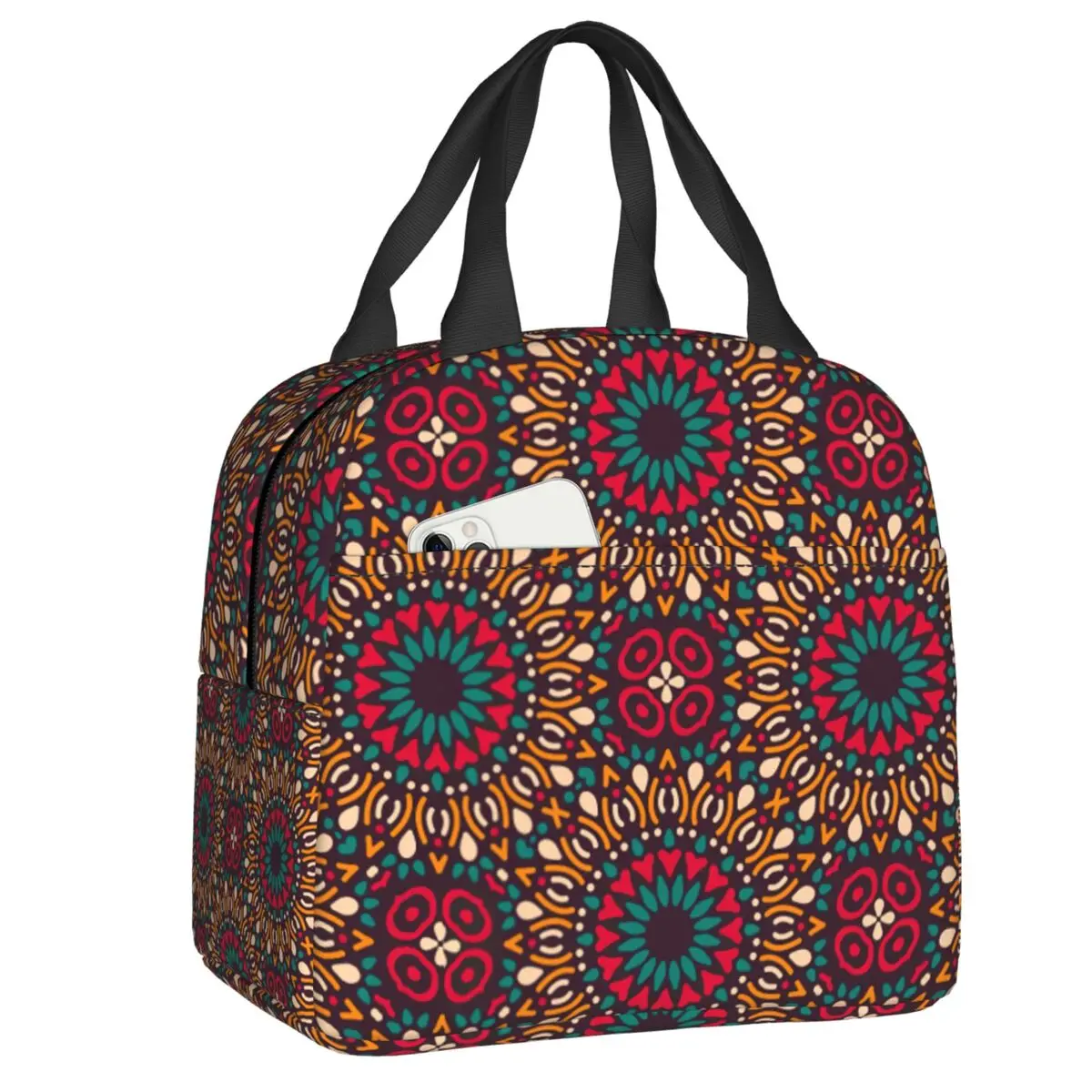 

Kitenge Ankara Insulated Lunch Bag Women African Tribal Ethnic Art Patterns Lunch Tote for Work School Travel Storage Food Box