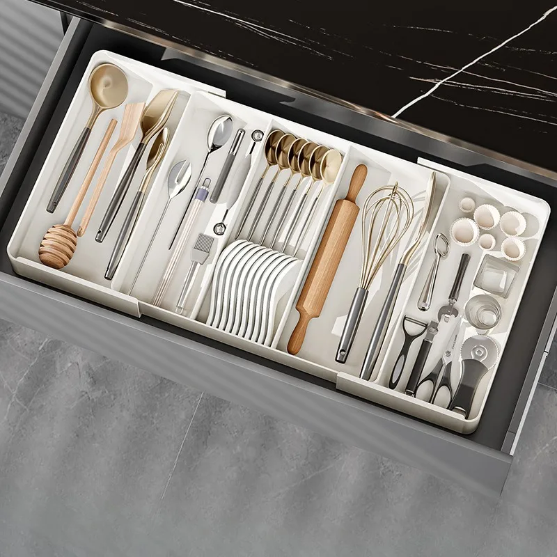 Kitchen Drawer Retractable Storage Box Kitchen Storage Tray Detachable Tray Household Partitioning Organization Box 2