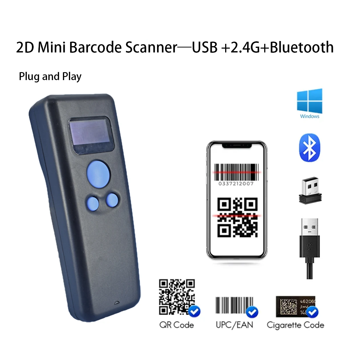 

Man-carried All In one Three Interface Cordless 2D Mini Barcode Scanner