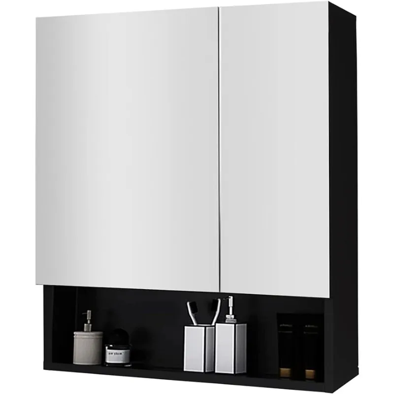 

Medicine Cabinets Double Doors Bathroom Wall Mounted Space Aluminum Storage, Water, and Rust Resistant, Recess or Surface Mount