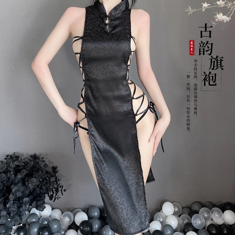 Formal Asian Dress Porn - Chinese Traditional Dress Sexy Lingerie Retro Buckle Temptation Bandage  Straps High Slit Modern Qipao Satin Cheongsam Nightdress - Cheongsams -  AliExpress