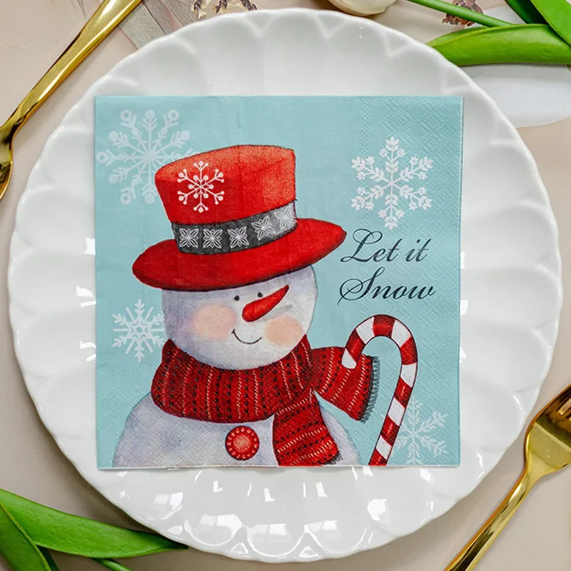 10/20pcs 33*33cm 2-Ply Christmas Snowman Printed Paper Napkins Party Decorative Paper Placemats Butterfly Bone Bart