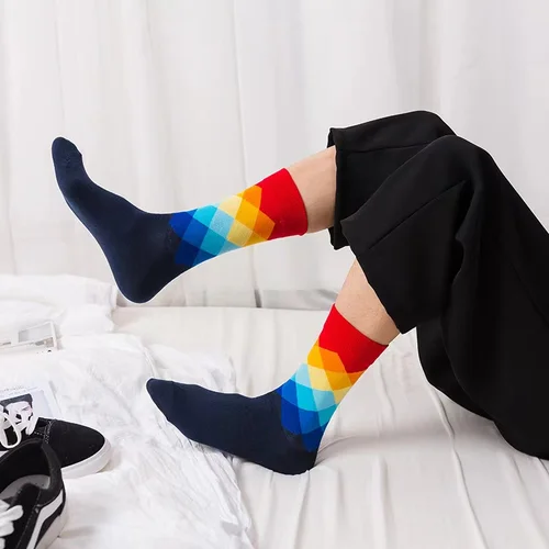 남녀공용 비즈니스 클래식 양말, 연인 크리스마스 만화, 재미있는 기하학적 해피 코튼 양말, 고품질, 5/10 쌍 로트 팩 세트 4