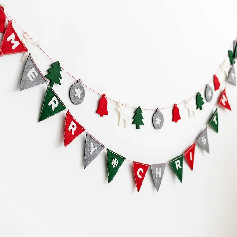 Christmas Wool Felt Pull Flag Banner, Tree Hanging Pendant Ornaments, Background Wall Decorations for Home, Xmas Gift, New Year