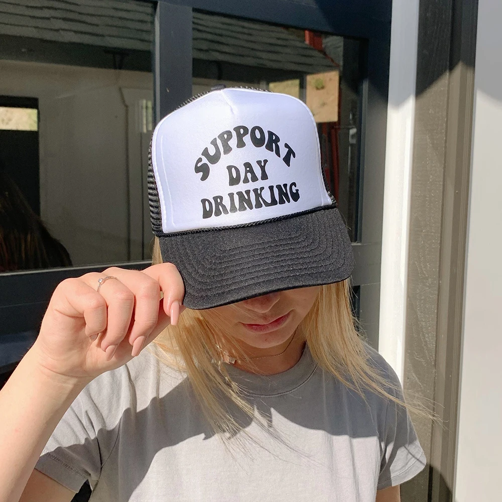 Support Day Drinking Trucker Hat Girly Pink Baseball Cap Summer Woman print Mesh Cap Mom Hats Customizable hat colors