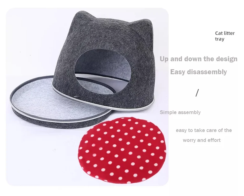 Felt Cat Tunnel Bed with Zipper Design