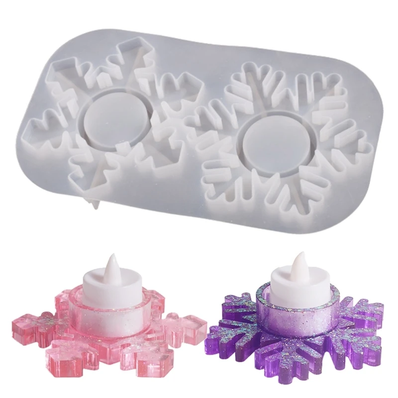 

2 Cavity Christmas DIY Snowflake Candle Holder Silicone Mold Handemade Plaster Epoxy Resin Candle Holder Casting Mold Home Decor