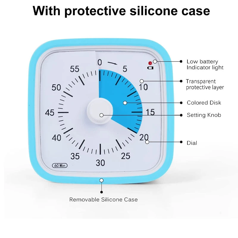60 Minutes Silent Visual Analog Student Classroom Kitchen Timer
