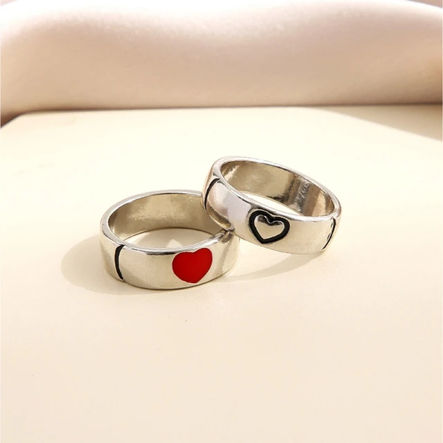 Heart Shaped Hollow Stainless Steel Couple Ring - Rock & Spark